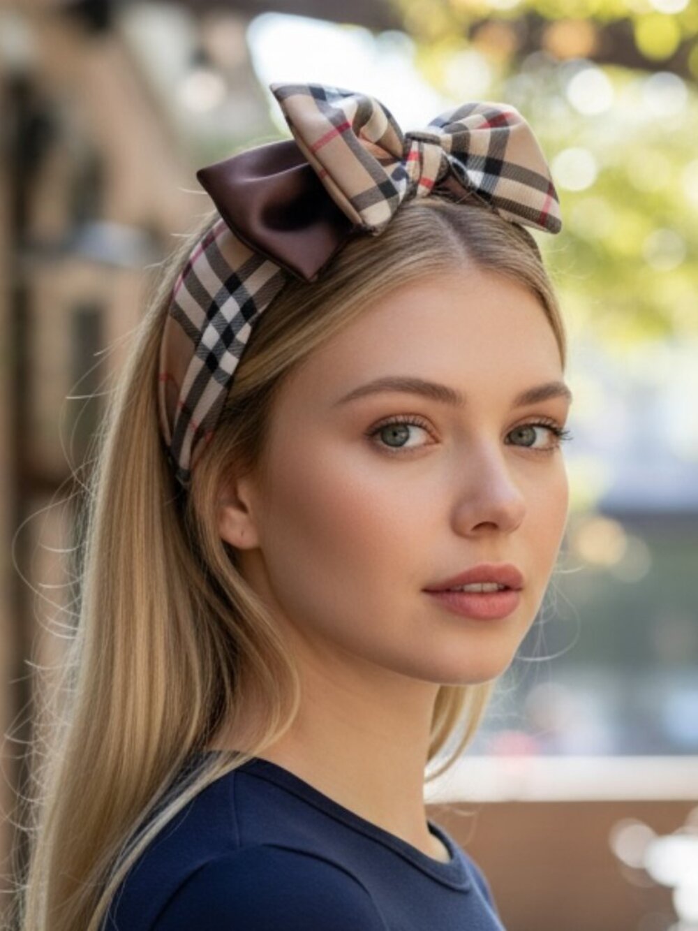 NEW Plaid Double Layer Bow Knot Hairband